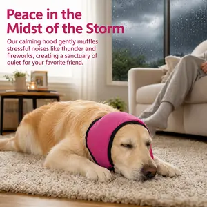 MREGB Professional Calming Dog Ear Wrap Hoodie, Waterproof Breathable Memory Cotton Noise Reduction Ear Muffs, Soft Anti-Anxiety Pet Head Cover for Grooming, Bathing, Swimming & Vet Visits