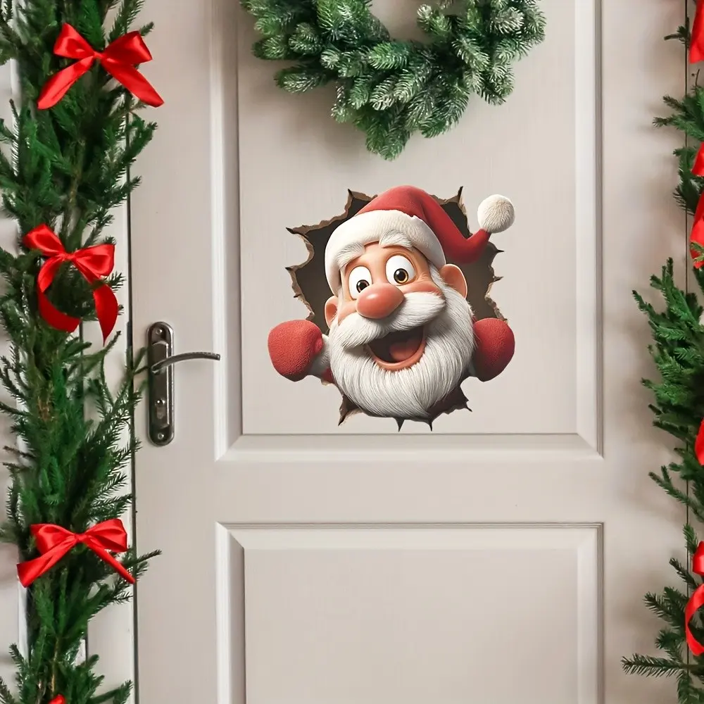 Christmas Wall Art Sticker, Removable Waterproof PVC Santa Claus Decal, Door and Wall Decor, 9.4in X 9.4in, Holiday Decoration