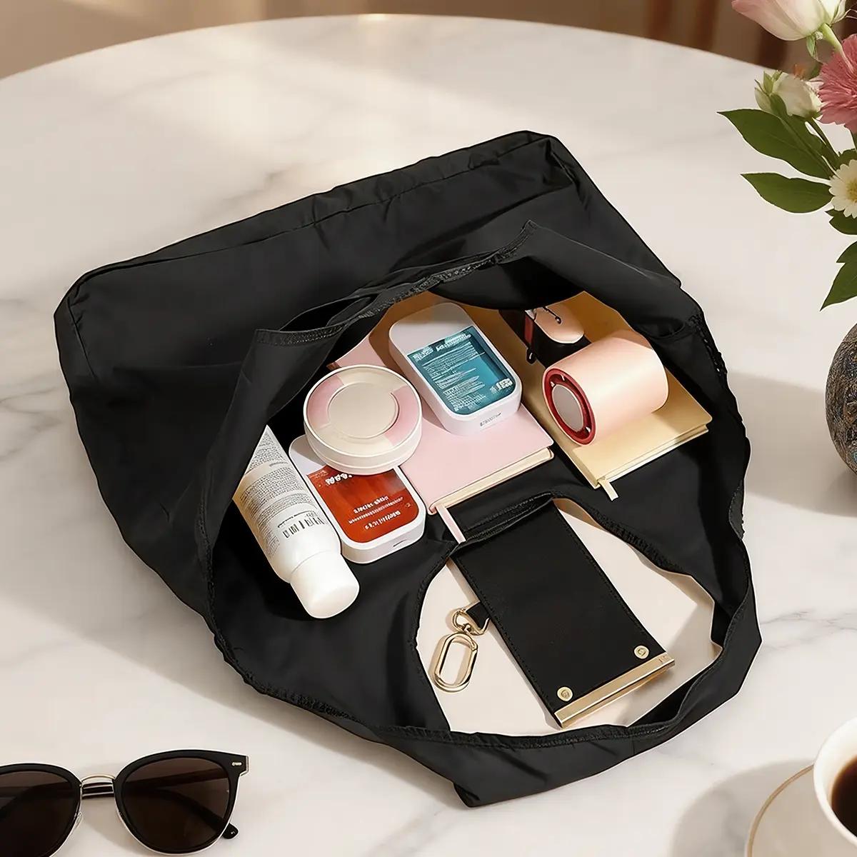 2026 Keychain Tote Bag,Foldable Environmentally Friendly Shopping Bags, Expandable Leather Mini Bags with Key Ring, Portable Handbag for Daily Errands Gift