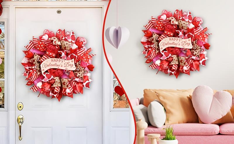 1 piece of 35cm or 45cm Valentine's Day/Spring Wreath, suitable for front door decoration - Plastic door ornament with branches and leaves, wall-mounted decoration, suitable for all seasons, Valentine's Day or housewarming gift.