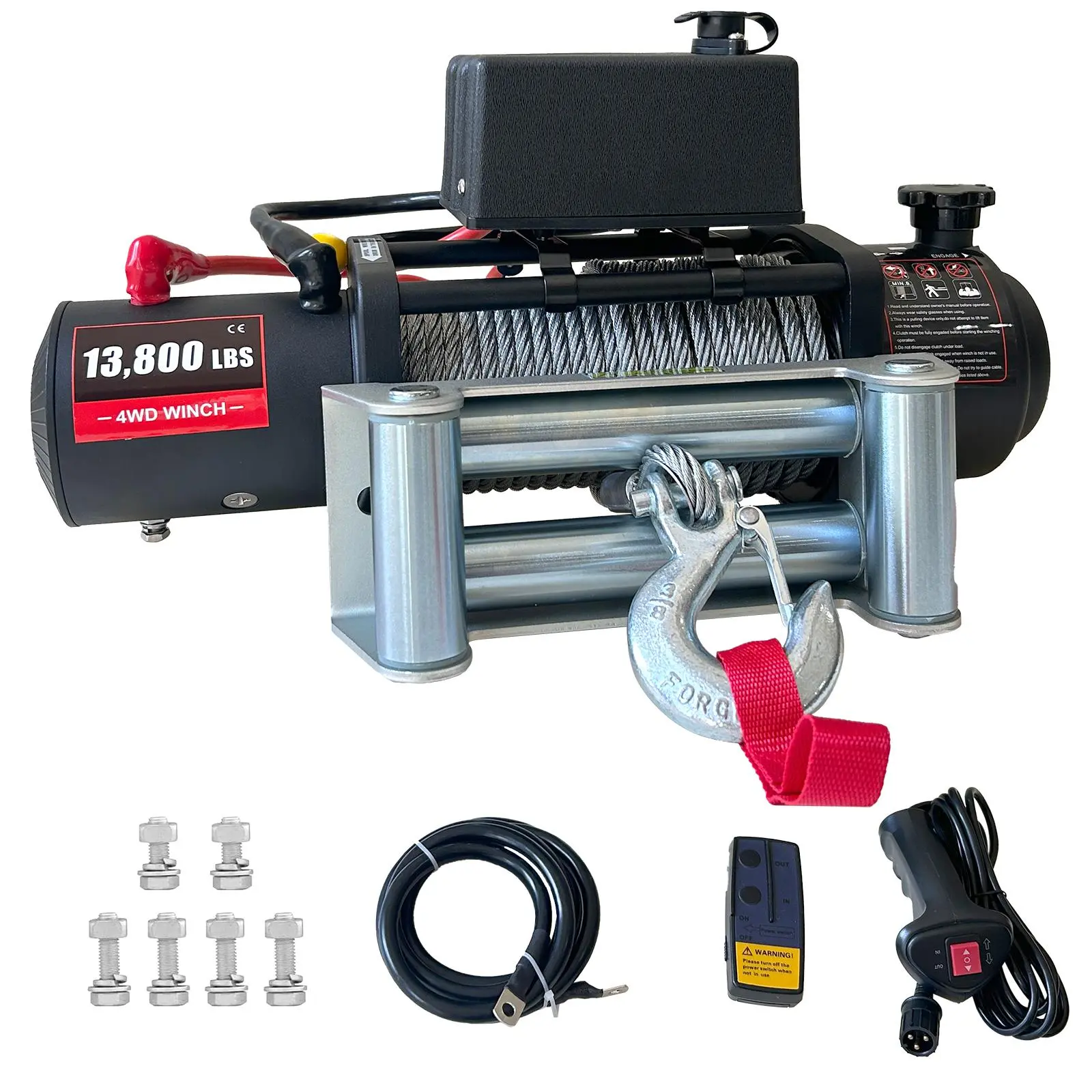 12V Heavy Duty Electric Winch (13800lbs) - 6.5hp Motor, 78ft Steel Cable, IP67 Waterproof, Remote Control - Off-Road Recovery Tool for Truck, SUV