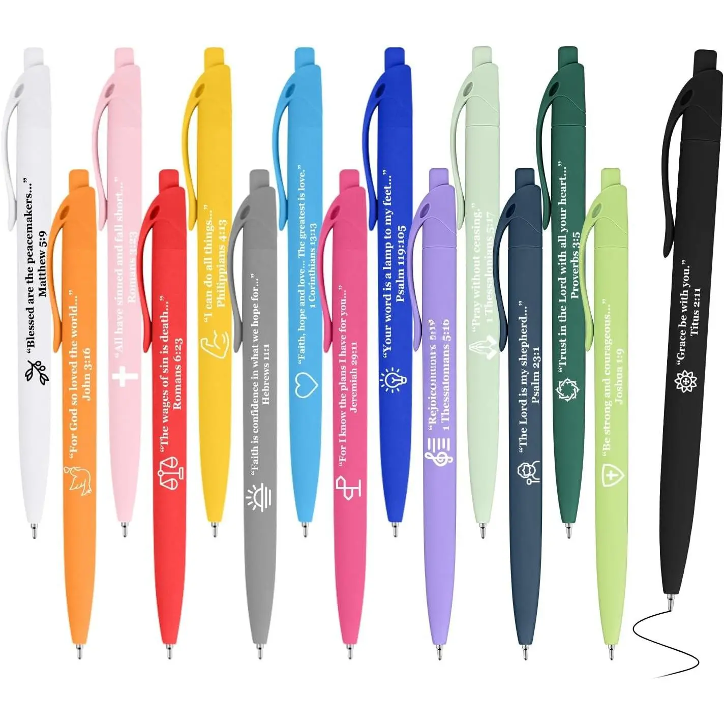 15 count  Verse Pens Christian Pens, Inspirational  Study Pen with Religious Scripture Quotes & Symbols, Black Ink Pen Christians Gifts for Church Members, BibleStudy  & Family