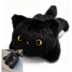Magnetic Plush Cat Car Decor, 14cm Kawaii Stuffed Animal Ornament for Car Exterior, Cute Magnetic Decoration for Dashboard, Side Mirror, Refrigerator, Locker, for Cats Lovers (Black Cat)