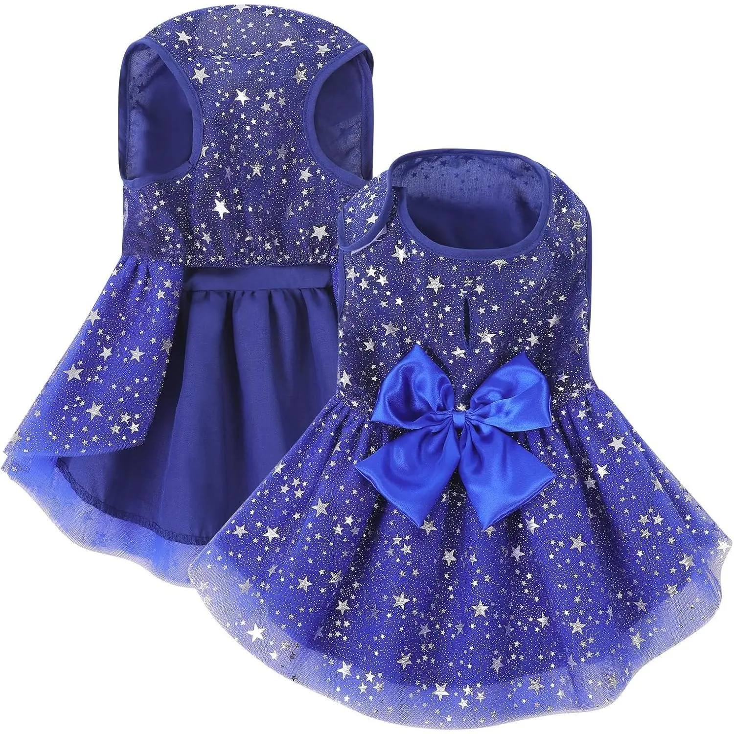 Small Navy Star Dog Wedding Gown - Lace Formal Wear, Princess Style, Universal Fit for Small-Medium Girl Dogs & Cats (Birthday Party Outfit), Lace Fabric, Princess Look