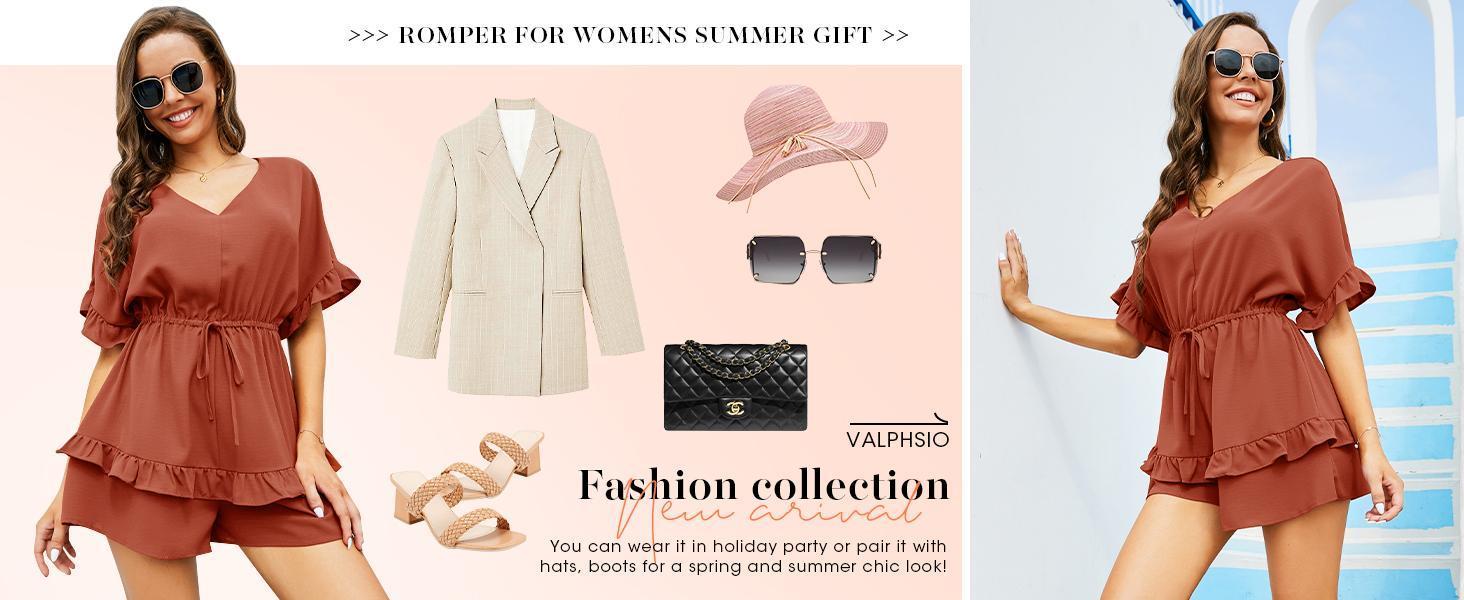 Imily Bela Womens V Neck Beach Romper Ruffle Layered Drawstring Waisted Shorts cute Jumpsuit