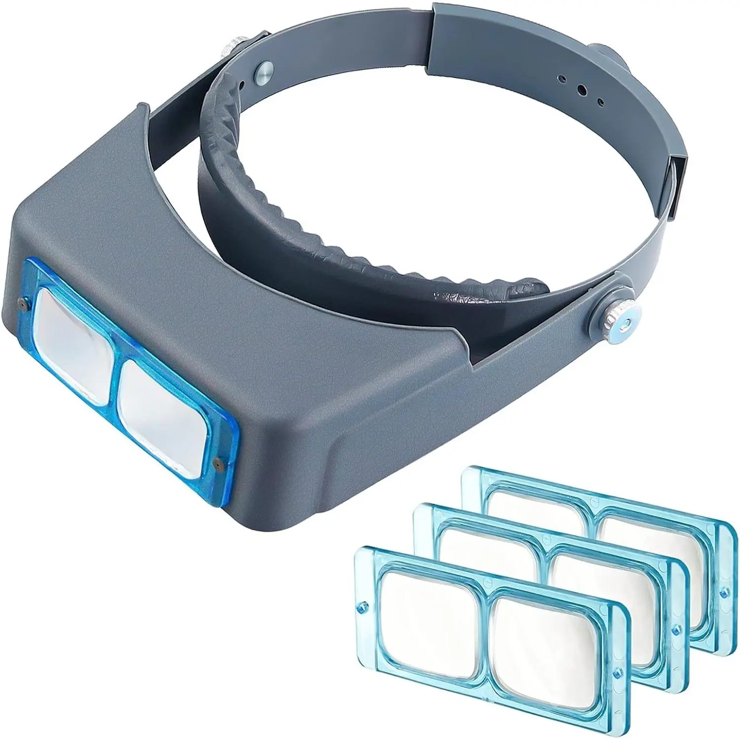 Double Lens Head-Mounted Headband Magnifier Optical Glass Binocular Loupe for Reading Jewelry with 1.5X 2X 2.5X 3.5X Magnification Lenses