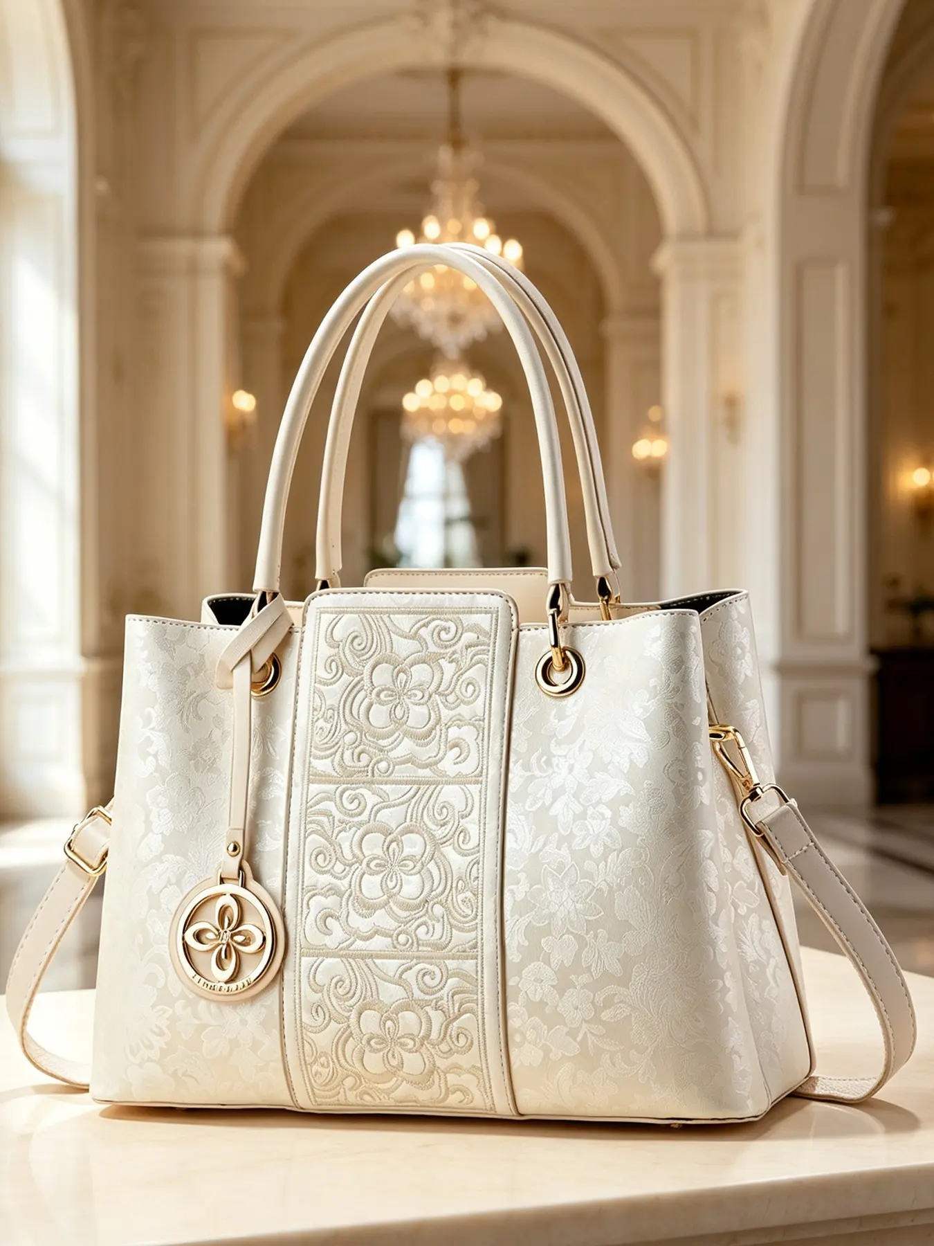 New Style Embossed Floral Handbag for Women, French Chic Commuter Shoulder Crossbody Bag, All-Season Versatility, Elegant Design