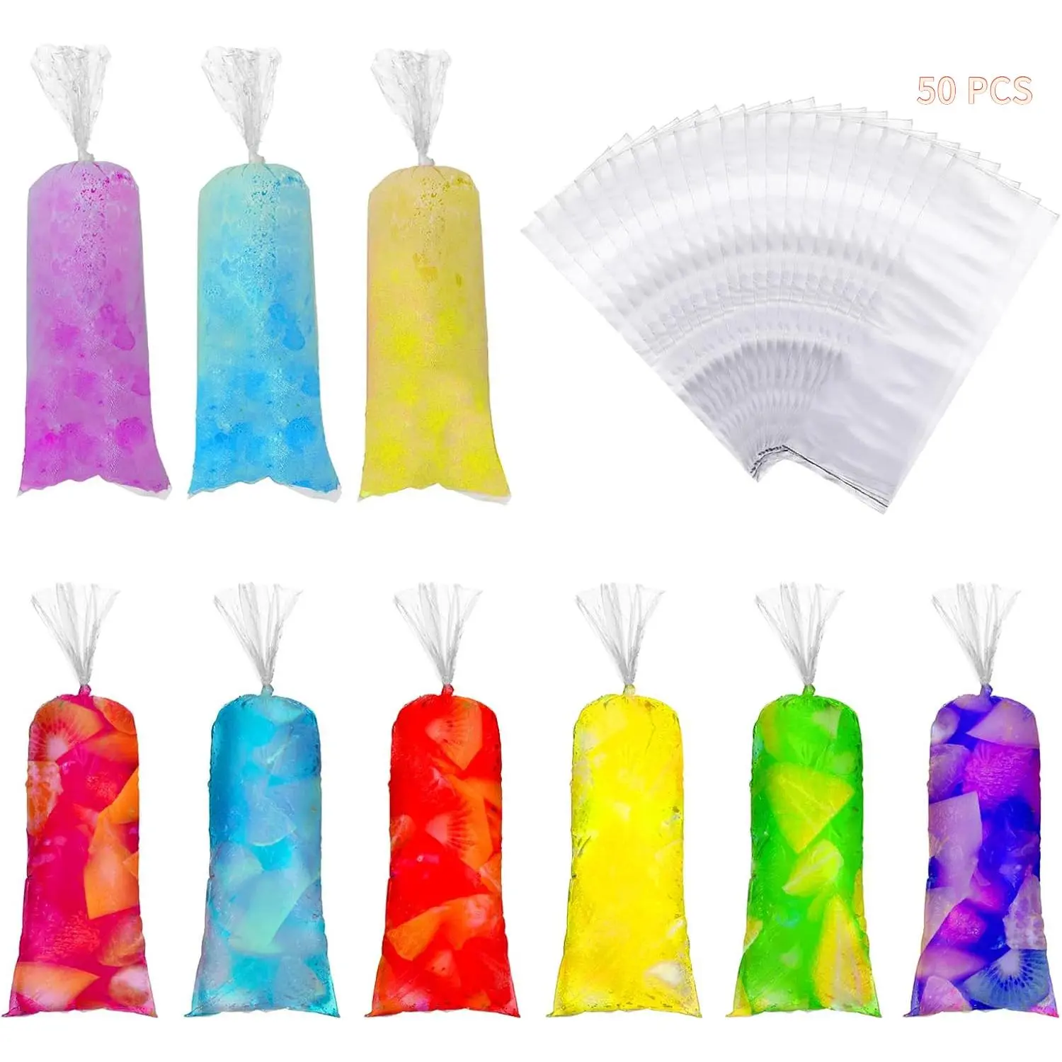 50 Pcs BPA Free Sealable Popsicle Bags Homemade Yogurt Ice Pop Tubes Disposable Plastic Bags for Juice Smoothie Alcohol Liquor Summer Party Ice Candy Lolly Pop Mold Essential glitter stick july blue body