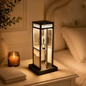Retro Telephone Booth Lamp, USB Plug-in Creative Night Light, Bedside Table Lamp for Bedroom, Desk & Living Room, Cozy Ambient Home Decor Light, Unique Gift for Home Decoration Lovers