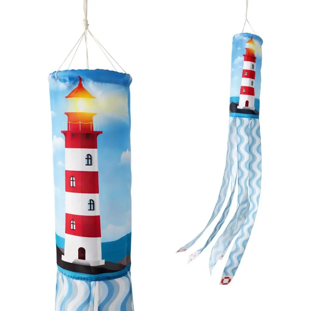 Lighthouse Windsock | Durable Outdoor Wind Decor | Porch, Patio, Dock | 48 Inch