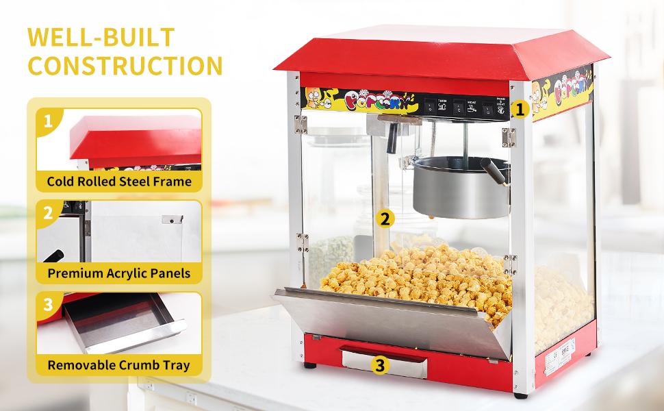 Commercial Popcorn Machine, 10 Oz Kettle, 1300W Countertop Popcorn Maker for 60 Cups per Batch, Movie Theater Popcorn Popper with 3-Switch Control, 2 Scoops 1 Cup, Red (18.5''L*12.8''W*25.8''H)