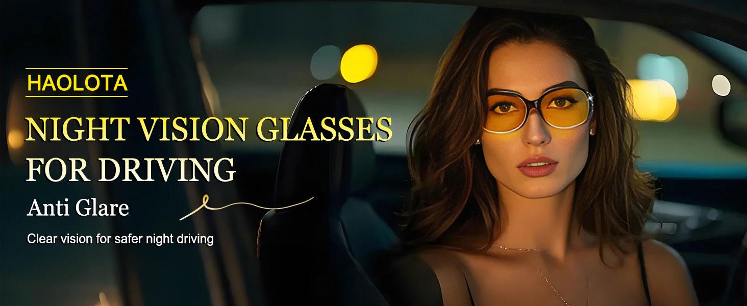 Night Vision Driving Glasses Women Anti Glare Polarized, Wrap Around Nighttime Safety Glasses UV Protection
