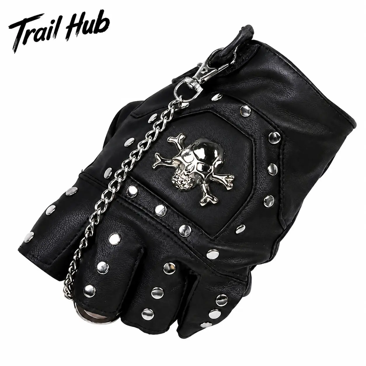 Men's Half-Finger Genuine Leather Gloves Featuring Textured Anti-Slip Palm Padding, Decorative Rivet Accents, and Ergonomic Design for Motorcycle Riding, Hiking, Cycling, and Live Performance Use – Breathable, Durable, and Precision-Fit Construction