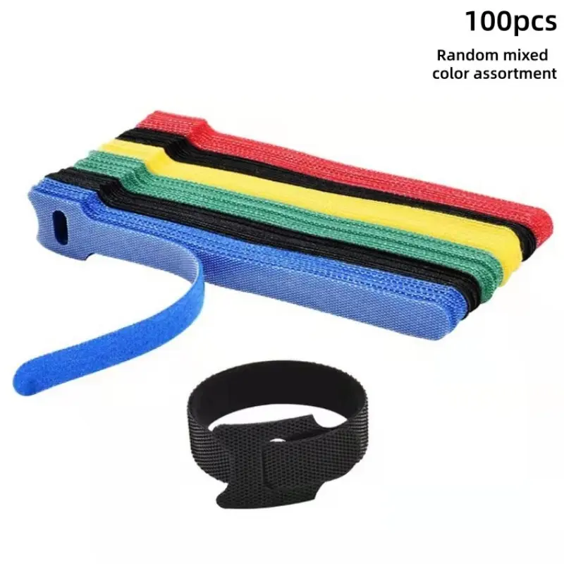 100pcs Nylon Velcro Cable Management Straps, Reusable Self-Adhesive Tie Wraps for Earphones, Charging Cables, Data Cords, Organization Bands