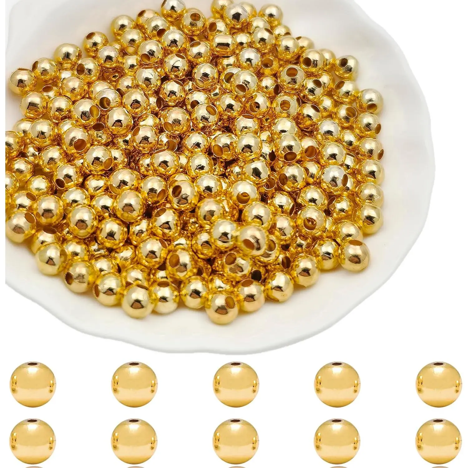 500 count 5mm Metal Spacer Beads Metallic Plated Round Smooth Loose Beads, Crimp Stopper, Bracelet Making Clamp End Spacer Beads for  Making ()