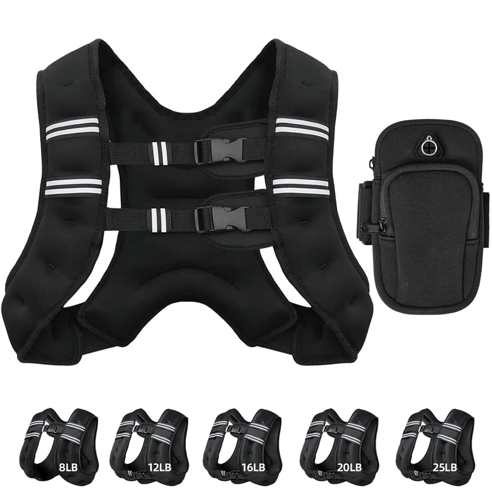 【DealsForYouDays】Adjustable Weighted Rucking Vest for Men & Women, 8lbs-25lbs Weight Range, with Detachable Phone Pouch for Walking, Training