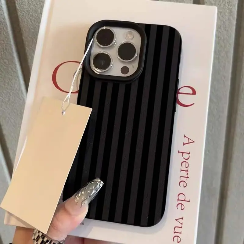 Stylish Lightweight TPU Smartphone Case - Colorful Striped Minimalist INS Couple Design, Mobile Phone Protection Accessories, Compatible with iPhone 11 12 13 14 15 16 17 Pro Pro Max Cover