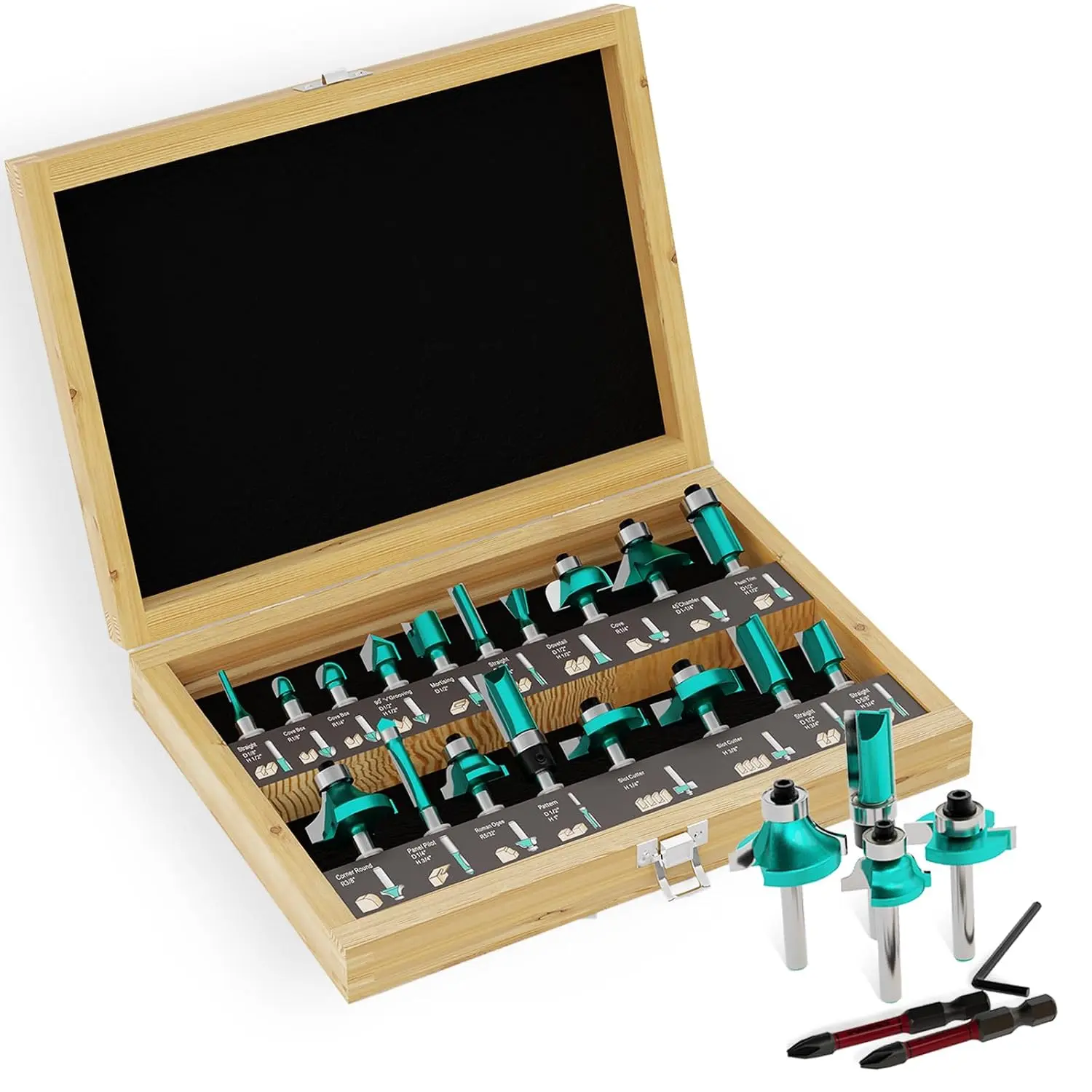 20-Count Professional Carbide Router Bits Set, 1/4" Shank YG6X Tungsten Steel Alloy Woodwork Tools, Vibration-Free Stability, Ideal for Woodworking Carving, Laminate, Particle Board Projects