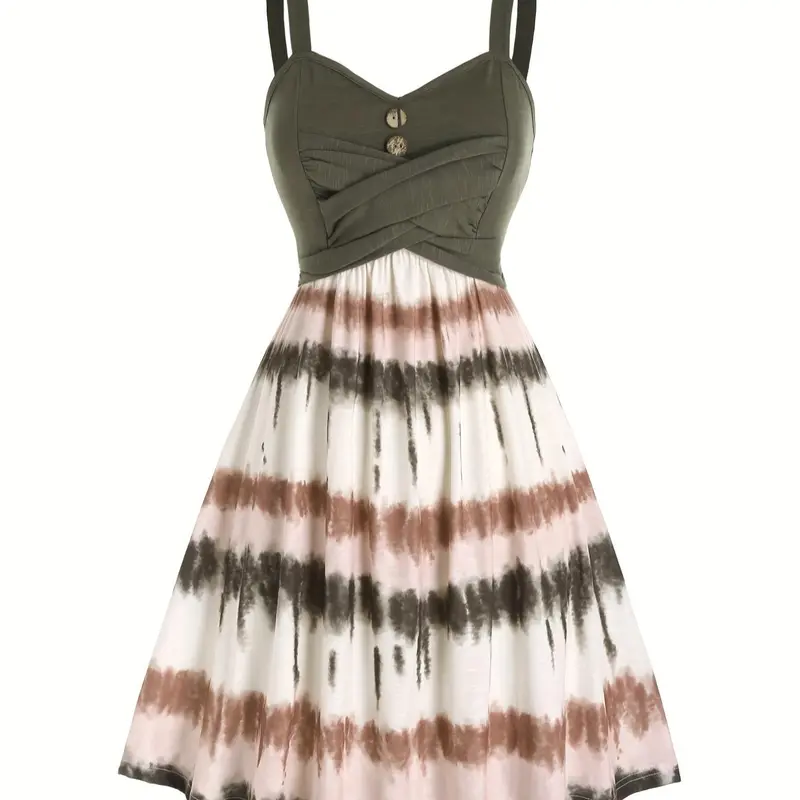 [Plus Size] Striped Print Dress, Elegant Casual Chic Sleeveless A Line Dress for Beach Holiday Vacation, Women's Clothes for Summer, Womenswear, Casual Dresses, Casual Elegant Classy, Casual Beach Sundress, Beach Style Dress