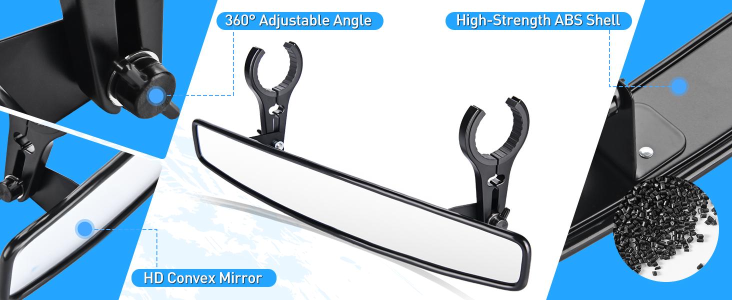 Nilight UTV Rear View Mirror 15in Wide Clear Convex Center Mirror with 3/4in 1.75in or 2in Clamps for Polaris RZR PRO XP R Pioneer Can Am Commander Maverick Kawasaki