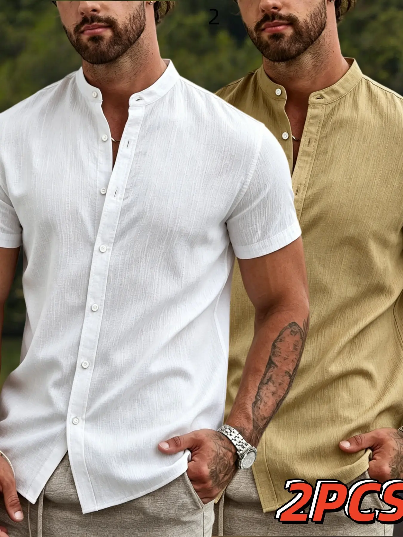 Men's Stand Collar Short Sleeve Shirt Set, Breathable Summer Casual Open Front Blazer, Lightweight Business for Daily Wear