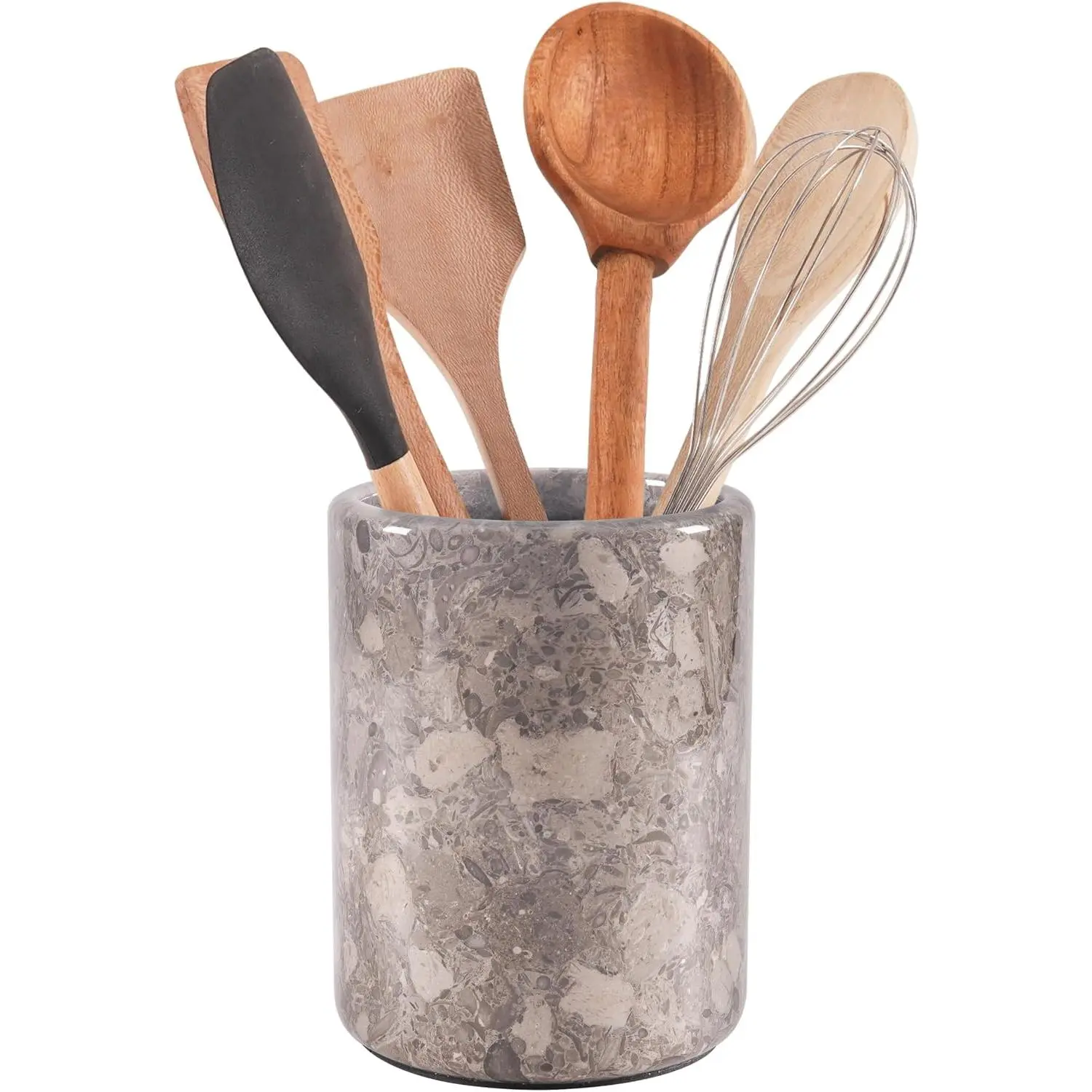 Oceanic Texture Stone Marble Utensil Holder - 6.5 in Cutlery & Spatula Organizer with Non-Slip Base, Countertop Use Kitchen Decor for Tableware Sets