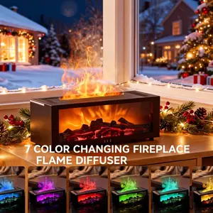 Upgrade Version 7-Color Flame Fireplace Aromatherapy Diffuser, 150ML USB Desktop Quiet Cool Mist Humidifier, Timer Auto Shut-Off, Home Office Gift