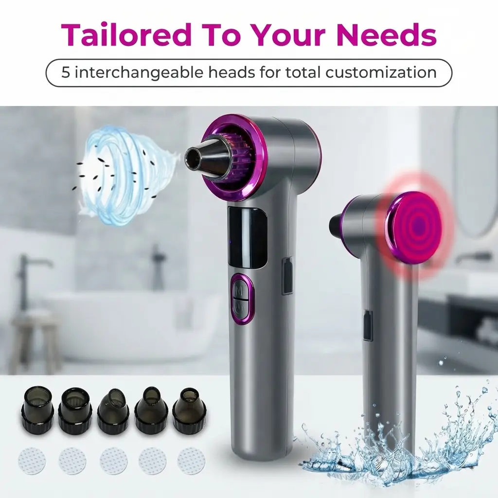 2026 Advanced Pore Vacuum Blackhead Remover with Heating Function, Blackhead Extractor with 3 Adjustable Suction Levels & 9 Modes, 5 Replaceable Probes, Facial Skin Care Tool for Women & Men