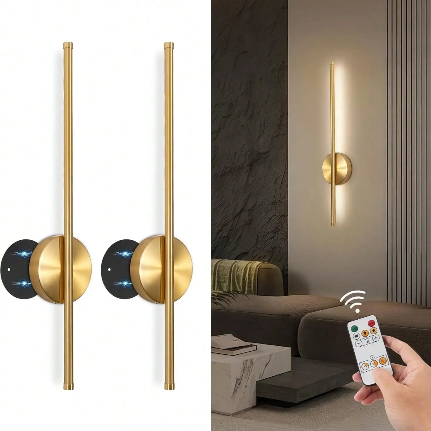 LED Decorative Indoor Wall Light Rechargeable No Installation Required, Remote Control Dimmable, 19.7 Inch Home Decor Lamp for Living Room Bedroom Office Hallway