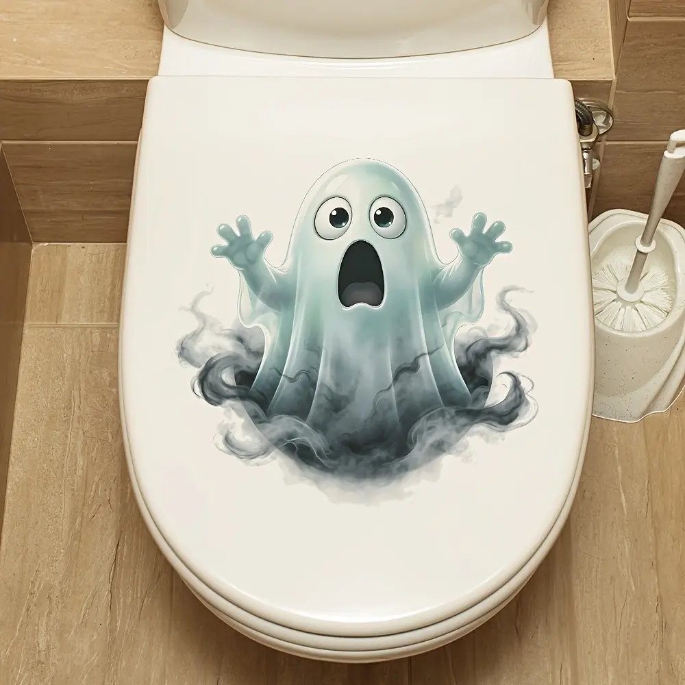 Funny Ghost Bathroom Sticker, PVC Self-Adhesive Removable Toilet Decal, Home Decor for Bedroom, Bathroom, Halloween Gift