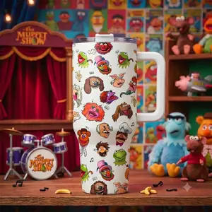 Retro The Muppet Show Characters 40 oz Tumblers with Handle and Lid, Vintage 80s TV Nostalgia Travel Coffee Mug, Double Wall Vacuum Insulated Stainless Steel Car Cups for Fans Women Men, Class of 2026,Father's DayGift,Unique Birthday Christmas Presents