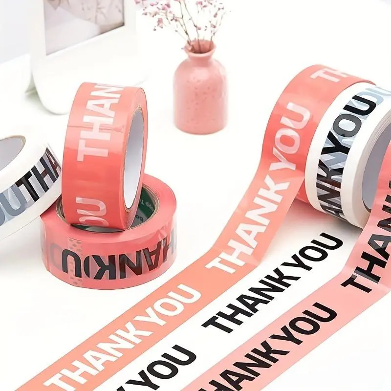 1pc Cute Packing Tape, Colorful Printing Shipping Tape Roll, Carton Decorative Tape For Sealing Boxes, Thank You - Pink, 1.77" X 110 Yd