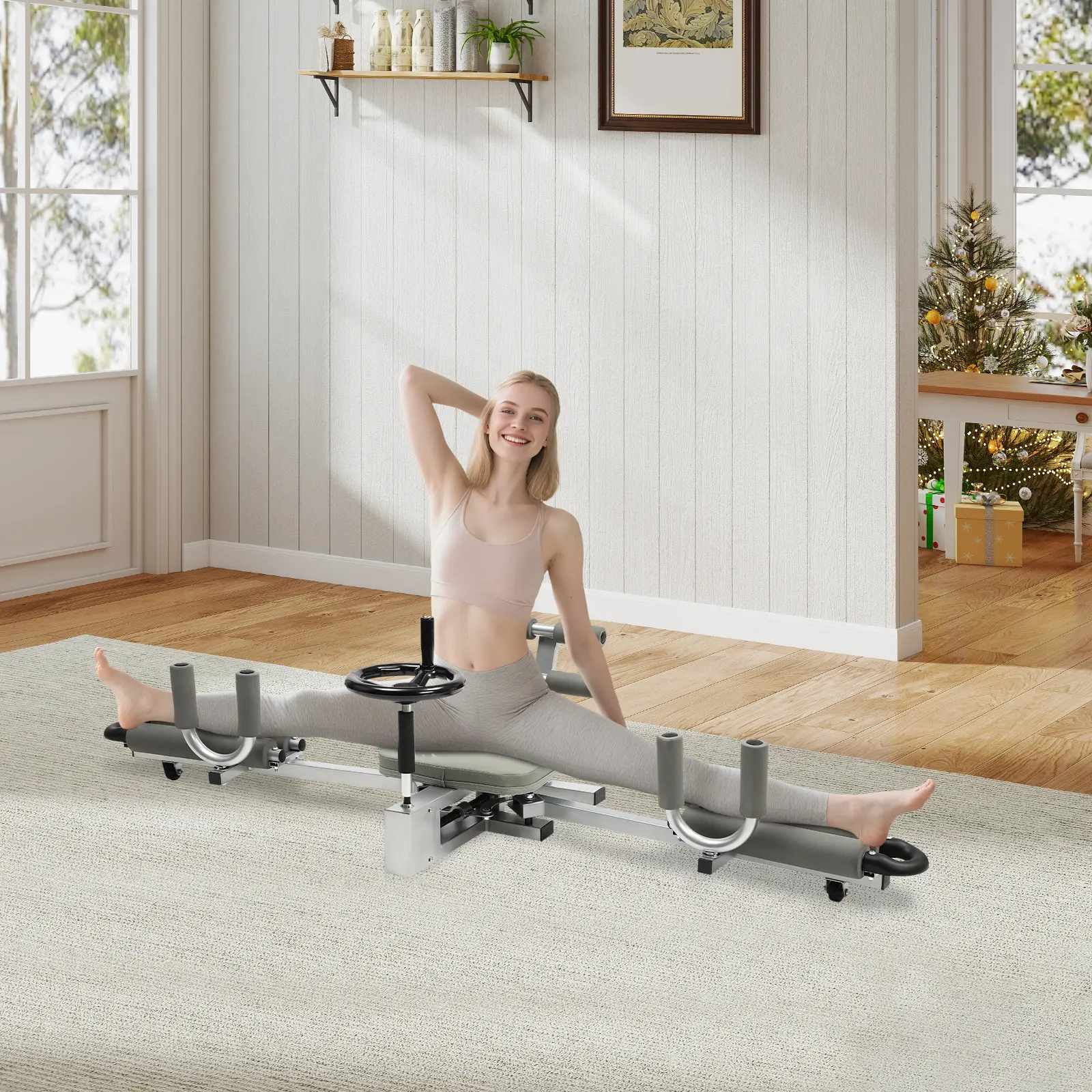 Grey Heavy-Duty Leg Stretcher Split Machine, Yoga Gym Strength Training Gear for Dance & Gymnastics, Boosts Flexibility & Inner Muscle Stretch, Home Office Fitness Equipment