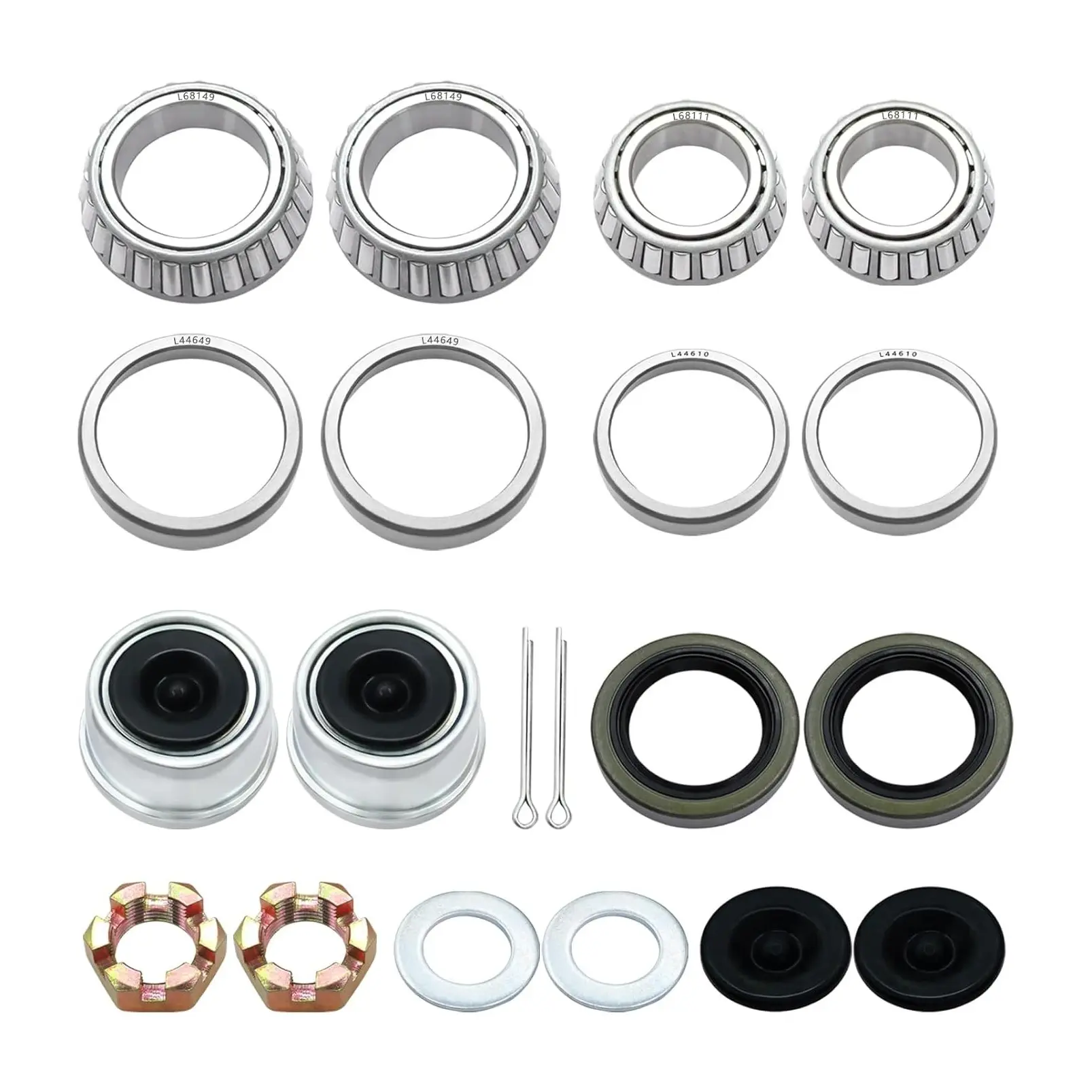 2 Sets 3500lb Trailer Axle Bearing Kit L68149 L44649 with 171255TB Seals for Boat Trailers, Fits 1-3/8" to 1-1/16" Wheel Bearings, 1.98" Dust Caps, Rubber Plugs and Cotter PinsGift
