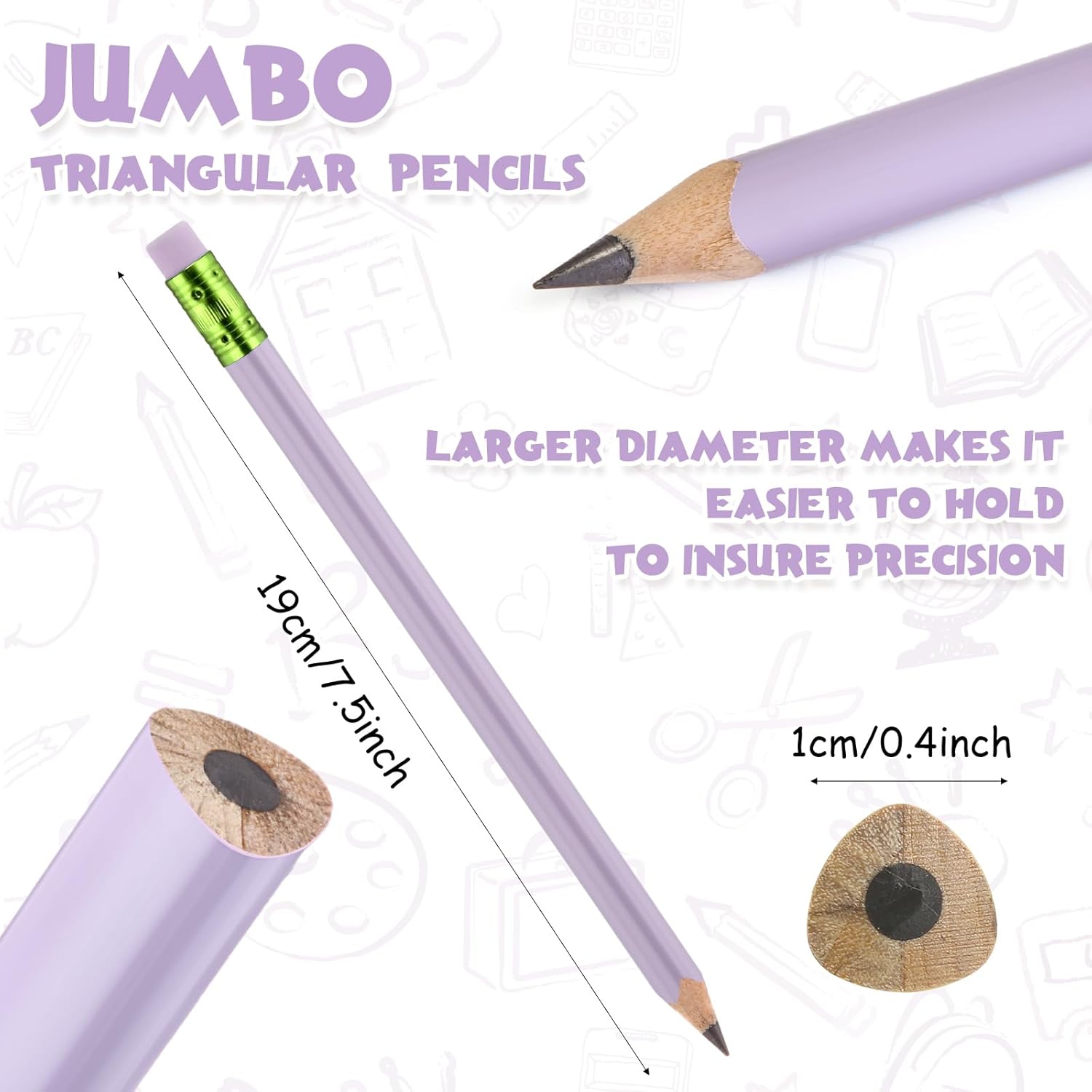 Jumbo Pencil Set (48 Pencils, 3 Sharpeners) - 10 mm Wide, 7.5 Inch Long Large Size Drawing Supplies for Preschoolers, Home & Office Use