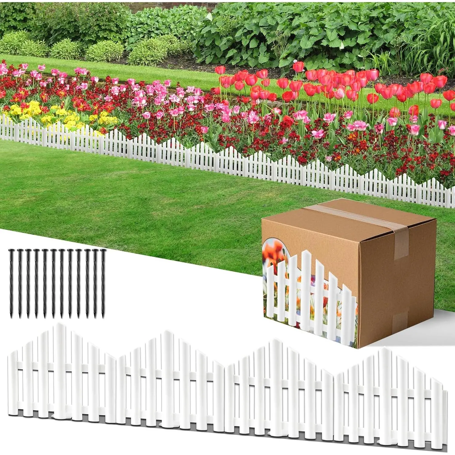 Garden Edging Border No-Dig 13FT White 9.3 Inch Tall Landscape Edging with 14pcs Stakes for Decorate the Garden