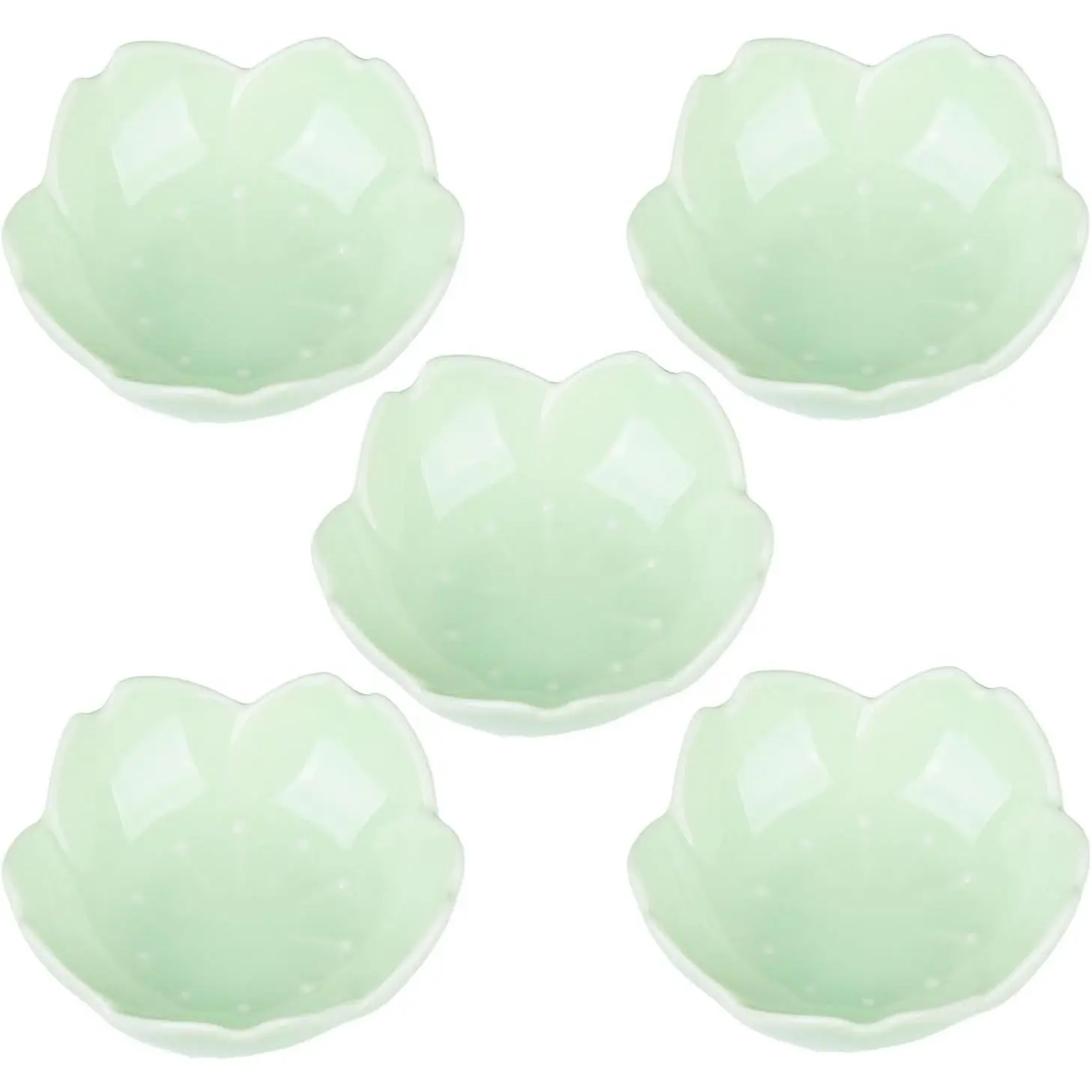 Light Green Cherry Blossom Dish Set, Cute  Ceramic Plates, Sauce/Seasoning Dish, Sushi Dishes, Soy Dipping Bowl, Dessert, Appetizer Plates, Serving Dish for Kitchen  – Set of 5