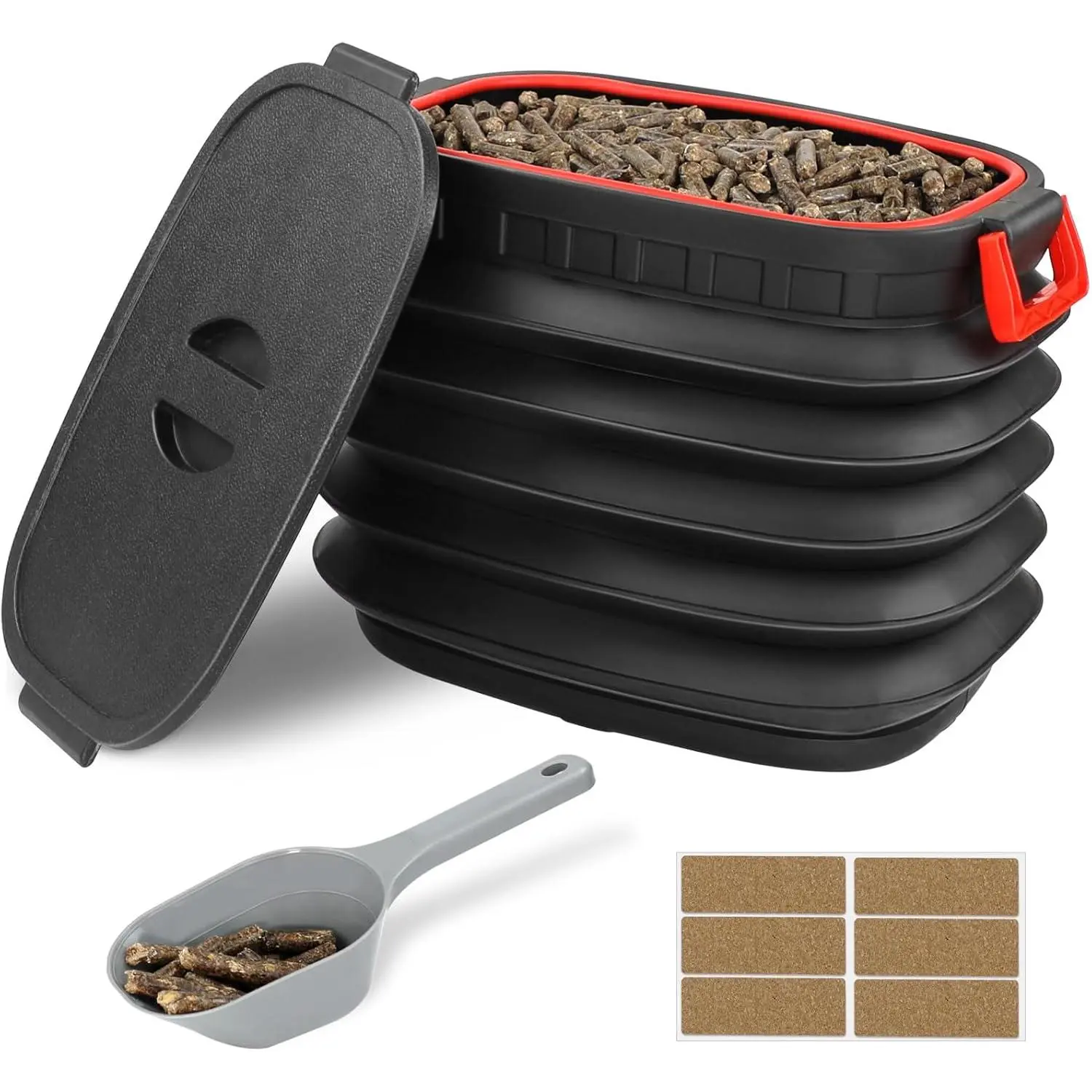 Pellet Storage Containers Kit with Scoop & Stickers - Durable Pellet Bin Bucket for Grill & Smoker - Large Capacity Pellet Container for BBQ Accessories - Black