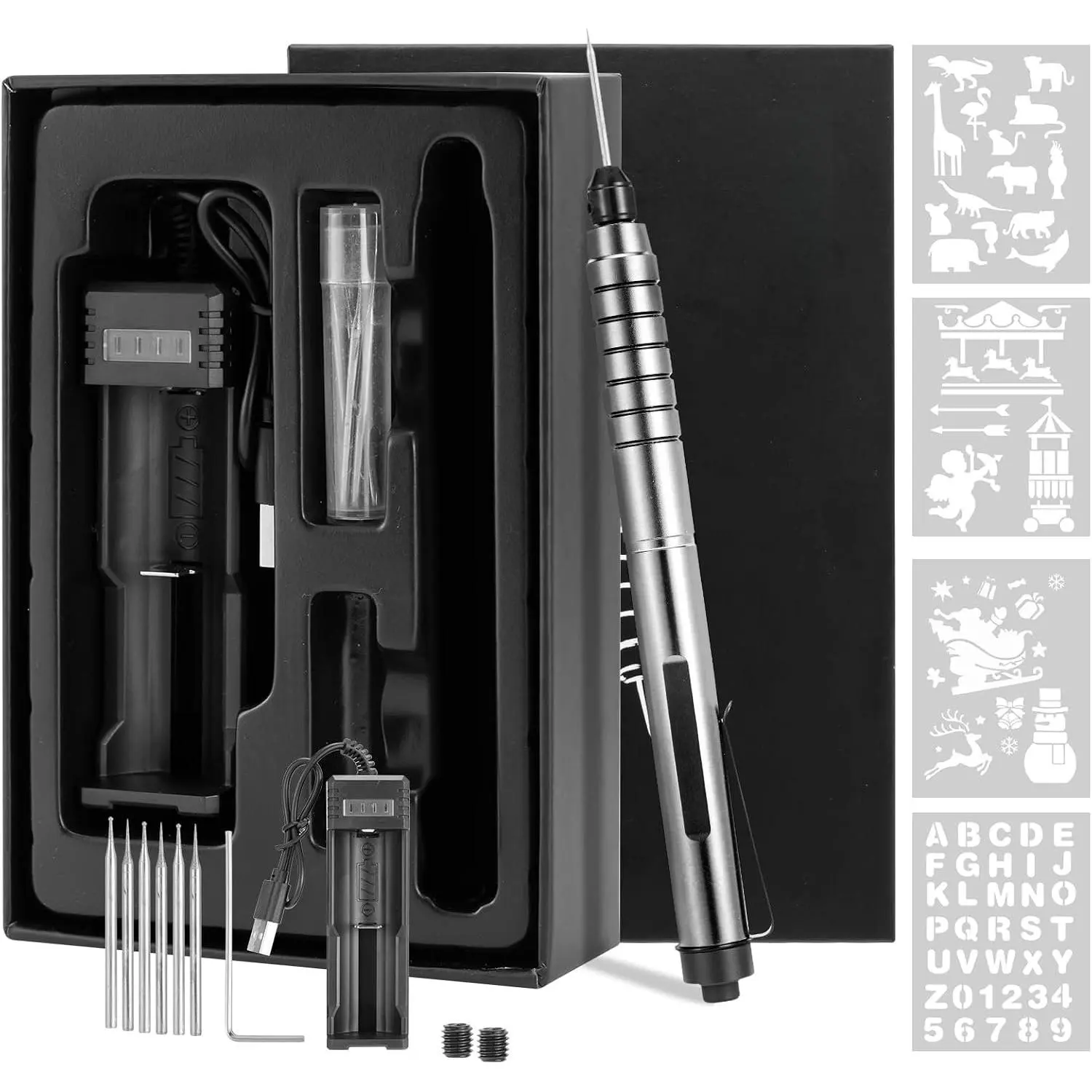 Engraving Pen, 37000 RPM Cordless Engraver for Metal  Glass | 1200mAh , Pen-grip Design Engraving Tool, Beginner Kit With 6 Bits & Stencils, Ideal For , Woodworking, Gifts