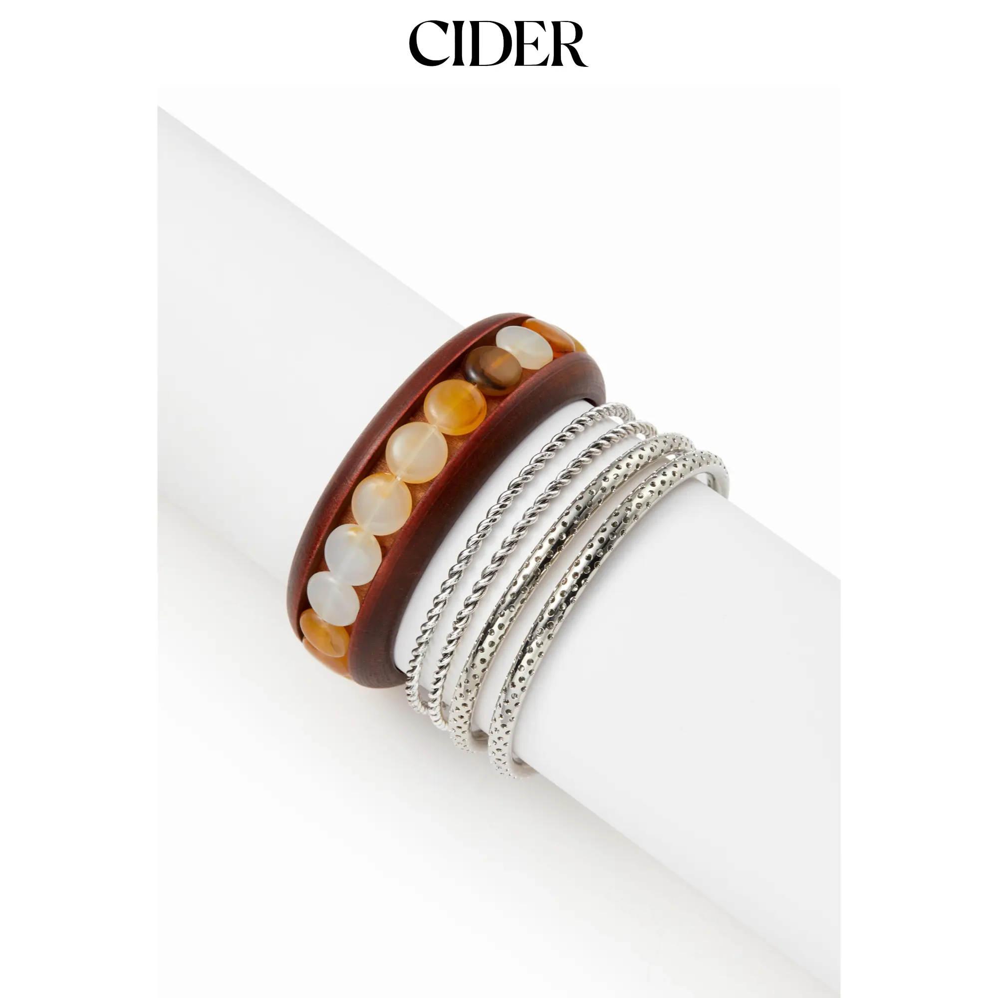 Cider 5 PCS RESIN BEADED & TEXTURED BRACELET SET Cider 5 PCS RESIN BEADED & TEXTURED BRACELET SET