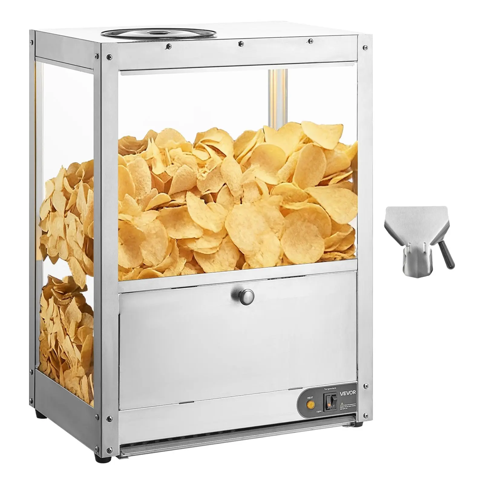 【DealsForYouDays】VEVOR Commercial Nacho Chip Warmer, 85QT Chip Warmer Machine with Heating Base and Warming Light, Nacho Machine with Deflection Board, Stainless Steel, for Nacho Chips, Popcorn, Potato Chips, Peanut