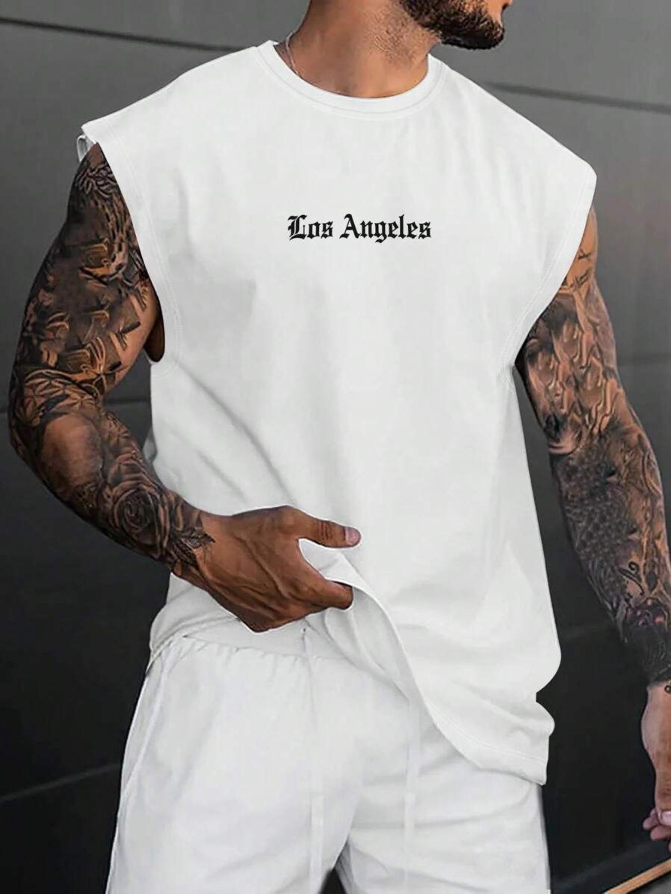Men's Los Angeles Letter Print Sleeveless Graphic Tank Top, Street Fashion Casual Loose Tank Top for Summer, Men's Top for Daily Wear, Tshirt