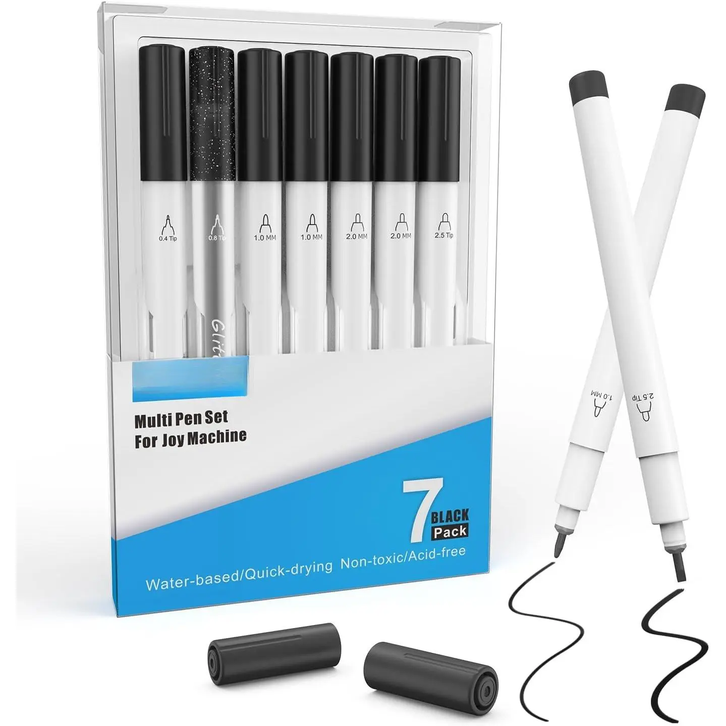 Black Pens Set Compatible with Cricut Joy/, 7 Pack Variety Pens Include Fine Point Pen,Glitter Gel, Marker, Calligraphy Writing Drawing Pens