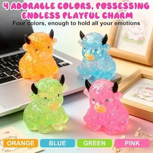 4pcs Glowing Highland Cow Squid Fidget Toys, Soft Stress Relief Balls, Cute Sensory Squeeze Toys, Anxiety Relief, Easter Basket Fillers, Party Gifts
