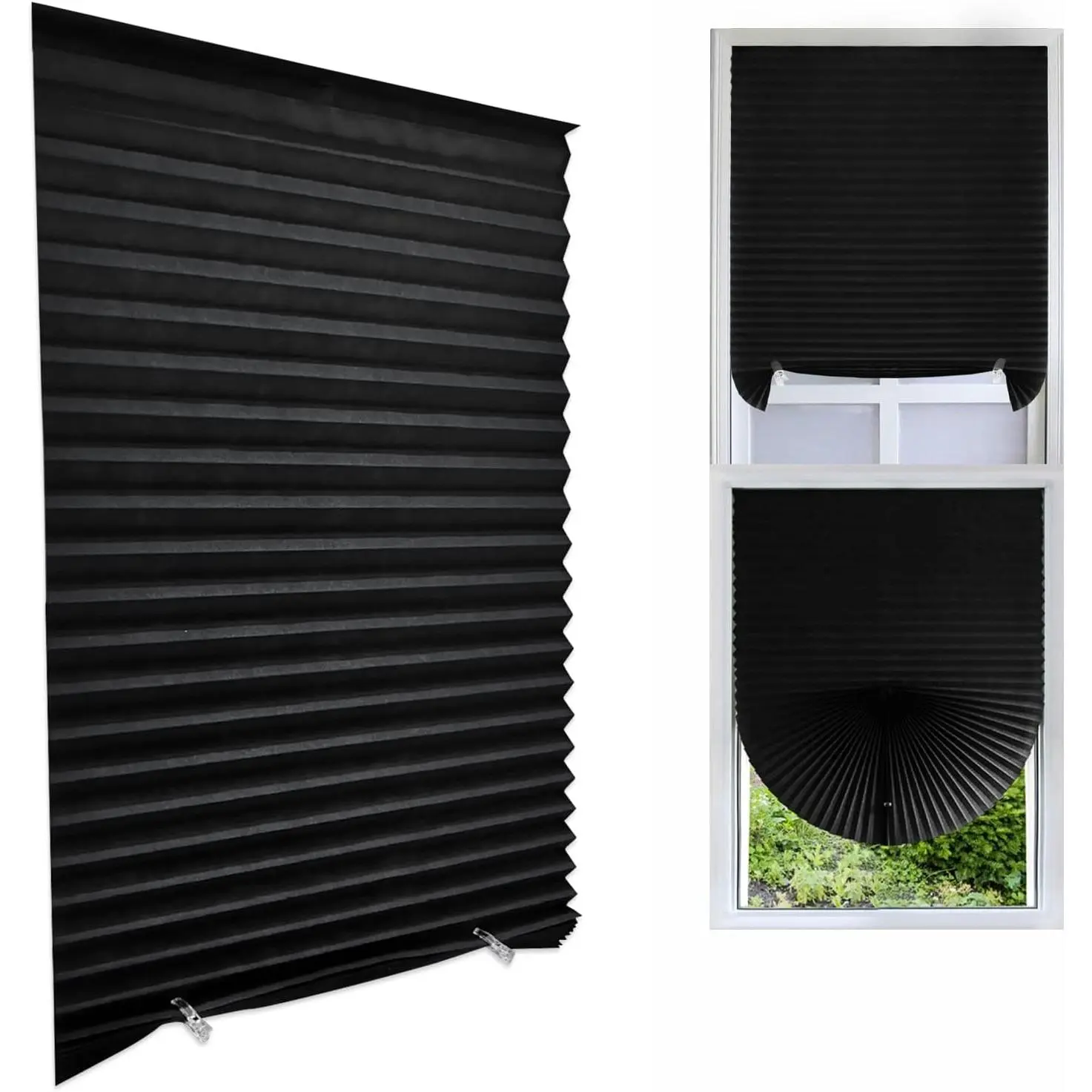 Cordless Blackout Blinds No Drill Temporary Paper Pleated Window Shades, Full Blackout Room Darkening, Stick On, Easy Install, Cut to Size, for Rental Home Office, Bedroom, Nursery, Kitchen, DoorGift