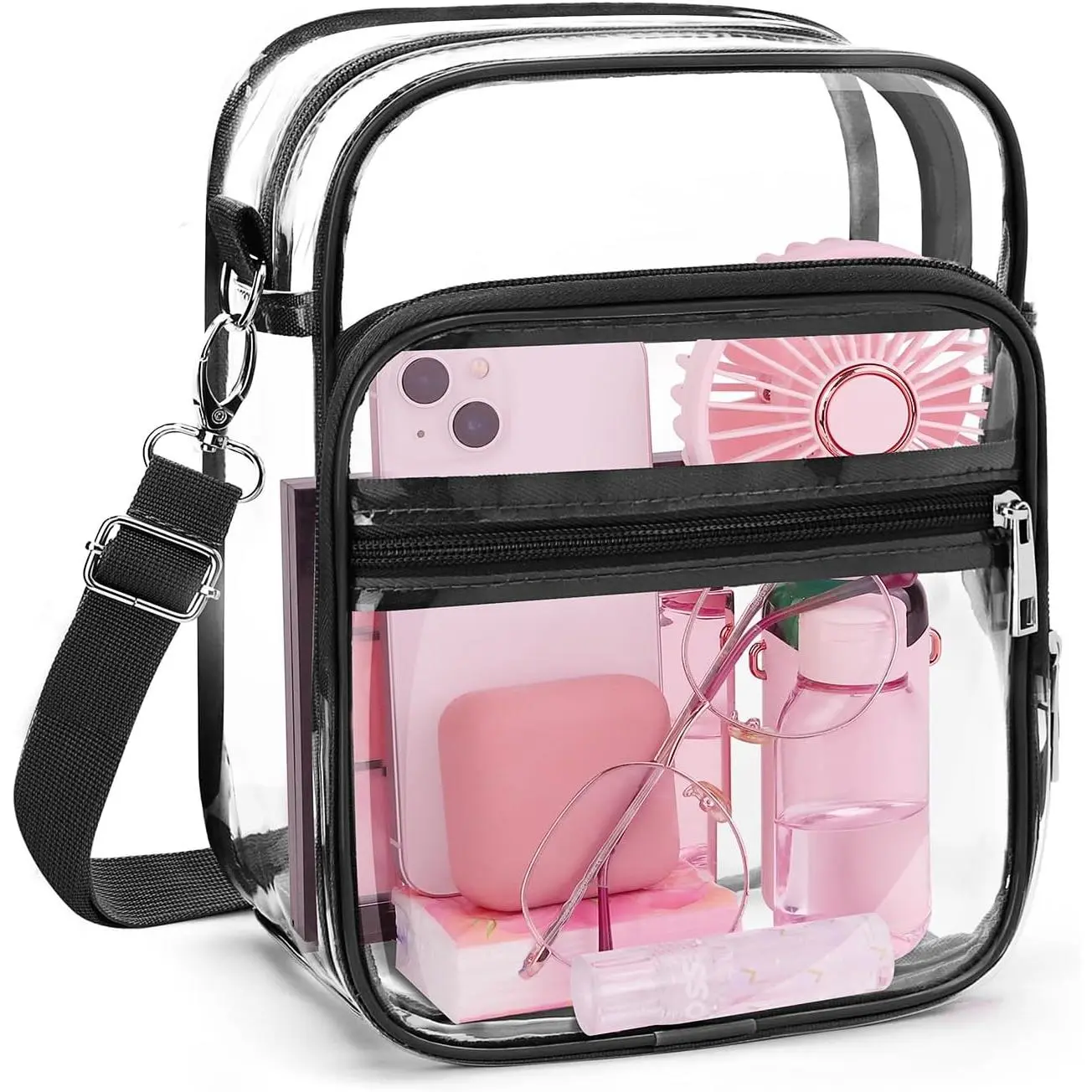 Clear Crossbody Bag with Adjustable  Strap, Stadium Approved PVC Purse Bag, Messenger Bag
