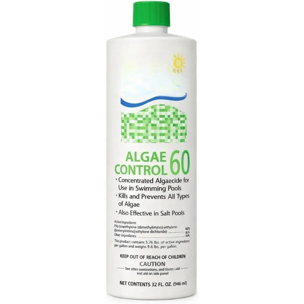 32 oz Professional Grade Synthetic Polyquat 60 Algaecide - For Inground & Above Ground Pools, Highly Concentrated Black, Green & Mustard Algae Control, Weekly Use Suitable