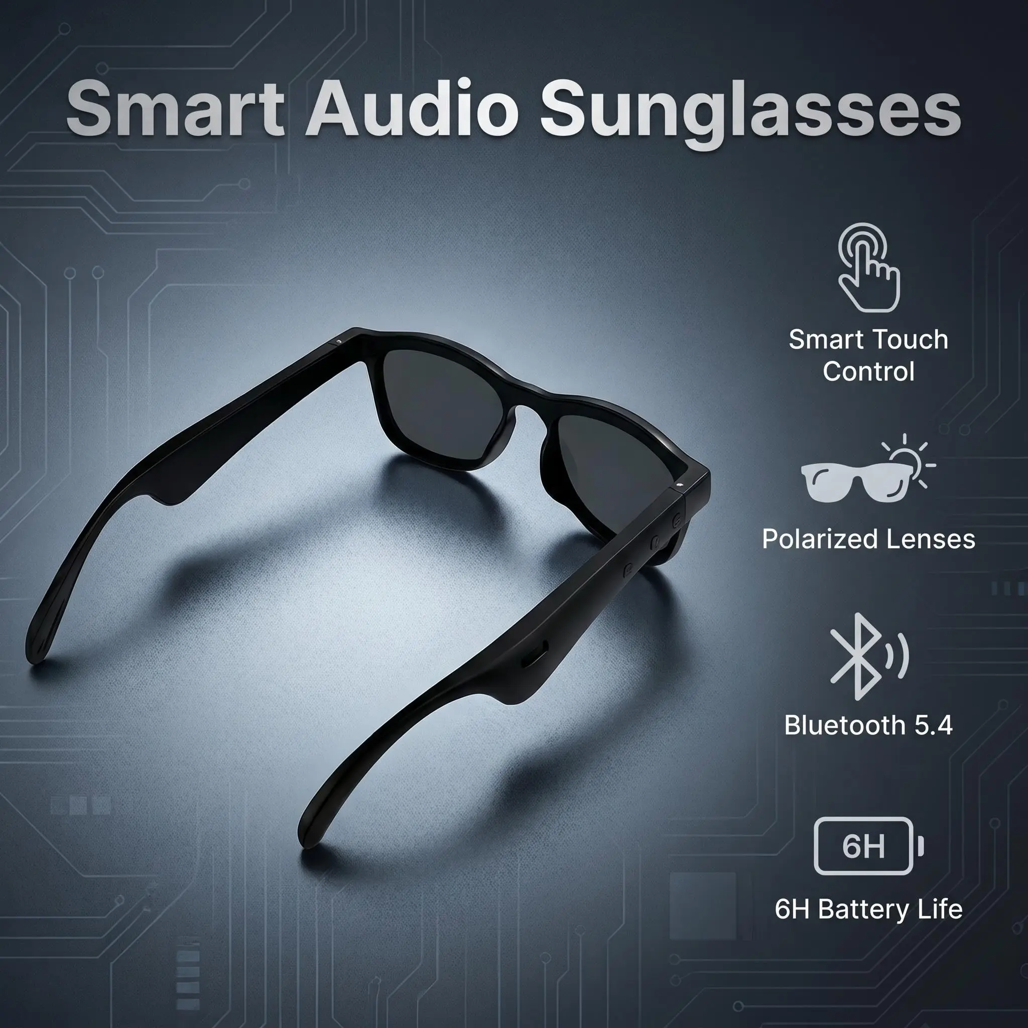 Bluetooth Smart Audio Sunglasses - Polarized Sports Gadget for Men, Open Ear Audio, Touch Control, Hands-Free Calling, USB Charging, Button Operation, for Running, Beach, Anniversary Gifts wear daily, Android outdoor use Flexible