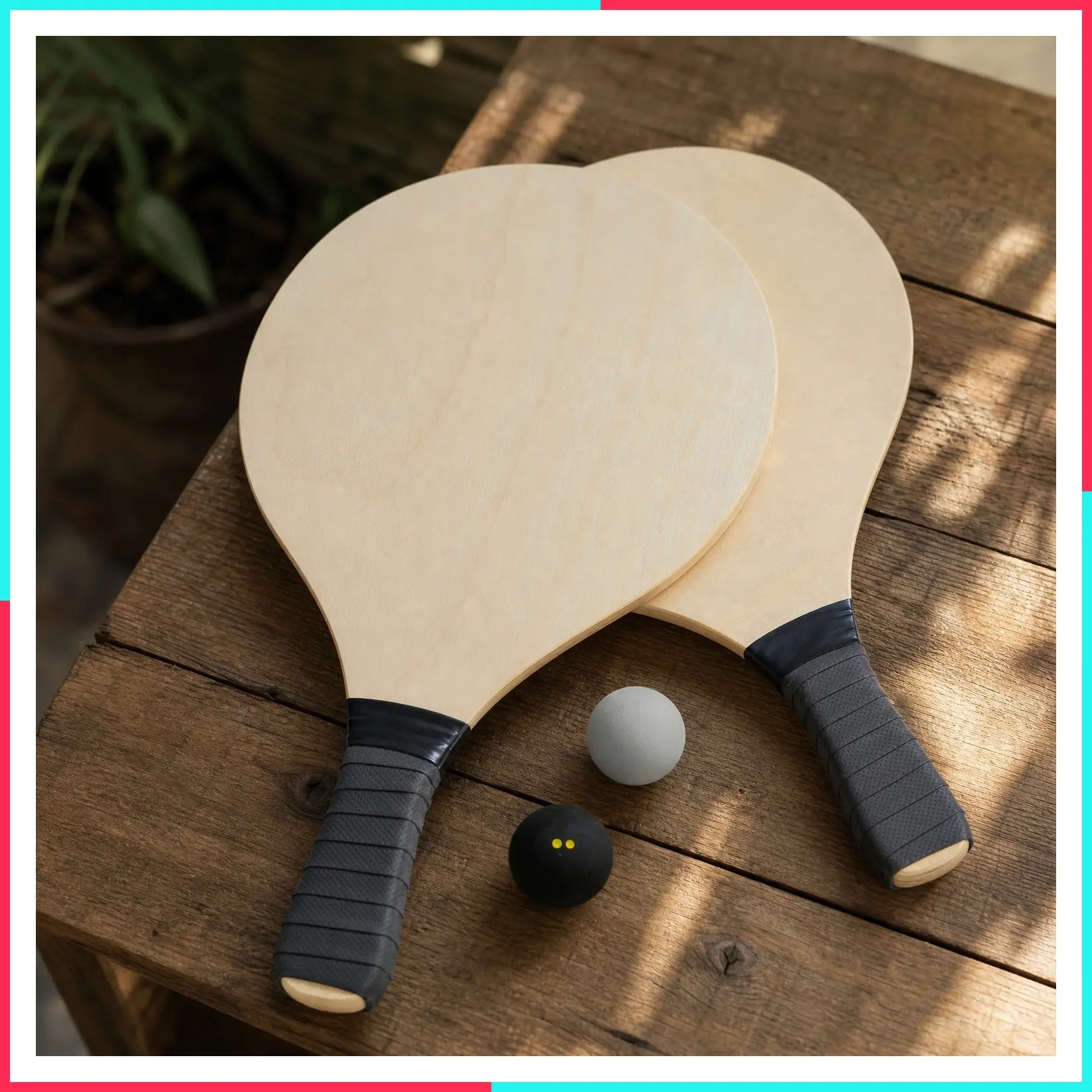 Paddle Ball Set with 2 Pro Balls, 2 Rackets and Paddle Grips, Interactive Indoor, Outdoor and Beach Game, Durable Plastic Case