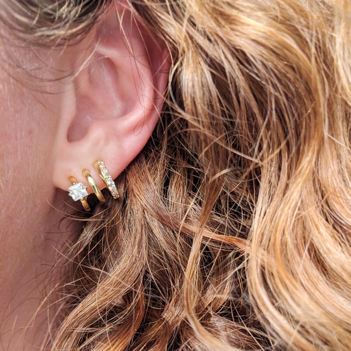 14K Gold Plated Triple Huggie Illusion Stud Earrings | Double Huggie Hoop Earrings for One Hole | Gold Hoop Earrings for Women | Drop earrings